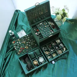 Lätt lyxig smyckeslåda, flerskikts smycken förvaringslåda, vintage ringlåda, låsbar halsbandslåda, anti-oxidation örhängen, klocklåda