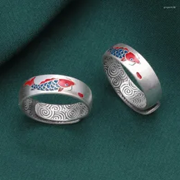Klusterringar sterling silver ring 999 koi fuyu liten fisk retro färg epoxy hantverk smycken