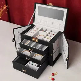 صندوق مجوهرات عالي الجودة ورائع قفل ، حلقة قلادة ، مجوهرات أوروبية كورية متعددة الطبقات ، صندوق تخزين للجلد الأميرة