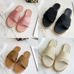 Moda kadın tasarımcı sandaletler odunsu düz sandalet yazı terlik buzağı tuval kanvas çapraz kayışlar ayakkabı yaz plaj açık deri taban slaytları kutu no290