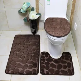 3pcs/conjunto de banho flanela anti -deslizamento absorvente banheiro paralelepípede tampa de tampa de tampa de tampa de tampa do banheiro u manchas de contorno de bombas