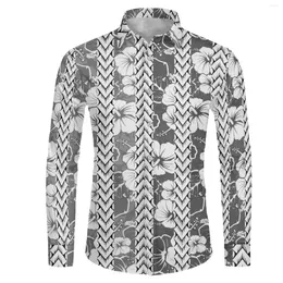 Męskie koszule Polinezyjskie plemienne samoan totem tatuaż samoa nadruki koszuli topy długie rękaw Slim Fit Men Camisa Social Ubrania