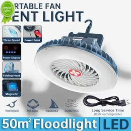 Yeni 2in1 LED Çadır Fan Su Geçirmez Şarj Edilebilir Kamp Fan Tavanı Işık Taşınabilir Fan Hamalı Ham Lambası Asılı Kanca Soğutma Fanı