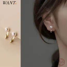 Wantme 925 Sterling Silver Trend Statement Synthetic Pearl Ear Hook Koreanかわいいティーンエイジャーデイリーイヤリングジュエリー女性アクセサリー