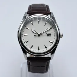 Retro Erkekler İzle Lüks Moda Deri Siyah ve Beyaz Dial 40mm Askeri Montre Homme Kuvars Erkekler Saat Relogios Homem Relojes Hombre