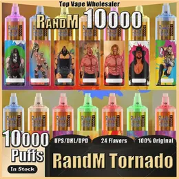 Original Randm Tornado 10000 puffs 0%/2%/3%/5%E -cigaretter med 20 ml Förfylld mesh -spole Airflow Control Big Puff uppladdningsbar engångsvap vs 5200 7000 8000 9000 9000