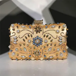Evening Bags Women Bag Crystal Flower Hand Sewing Gorgeous Party Clutch With Long Shoulder Carry Chain Strap Drop
