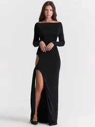 Summer Long Sleeve Black Split Maxi Dress Classy Nightclub Party Outfits kläder Eleganta festklänningar för kvinnor 2023