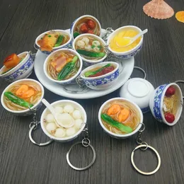 Keychains simulerade nudel Keychain Chinese Blue White Porslin Food Bowl Mini -telefon med Pendant Children's Toys G230526