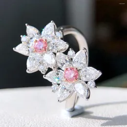 Clusterringe Argyle Pink 7P 0,16 ct Diamanten Massiv 18 Karat Hochzeit Verlobung Weiblich Für Frauen Feiner Ring