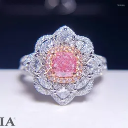 Cluster-Ringe CHZX GIA 0,52 ct sehr hellrosa I1-Diamanten aus massivem 18-karätigem Gold für Damen, Diamant-Hochzeit, Verlobung für Frauen