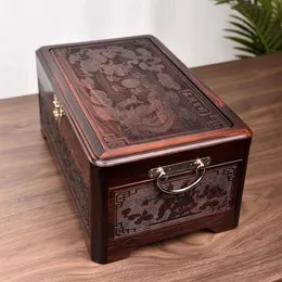 Caja de joyería de sándalo rojo, estilo chino antiguo, joyería de madera maciza de gran capacidad, caja de almacenamiento de regalo de boda, caja de tocador