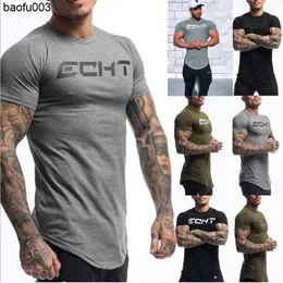 Herr t-shirts herr mode t shirt män toppar sommar fitness bodybuilding kläder muskel manliga skjortor bomull smal passar j230526