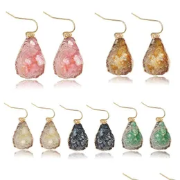 Ciondola Lampadario Designer Geometrico Druzy Resina Pietra Orecchini Per Le Donne Ragazza Fahion Colorf Waterdrop Imitazione Gancio Placcato Oro Dh6It