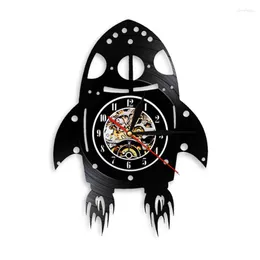 壁の時計ロケット船の装飾時計モダンなデザイン記録から作る12 "子供の部屋のための保育園アートの装飾