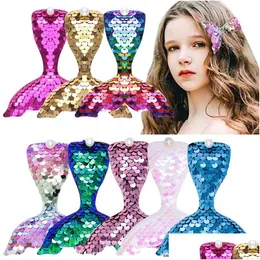 Hair Clips Barrettes Sequined Mermaid Tail Childrens Cartoon Duckbill Clip Pearl Hairpin Fashion Accessories Drop Delivery Jewelry Dhmxy