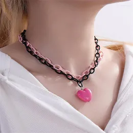 Kedjor Rose Heart Pendant Choker Layed Black Pink Chain Necklace For Women Unika smycken gåvor 2023 Styles Wholesale Low Moq