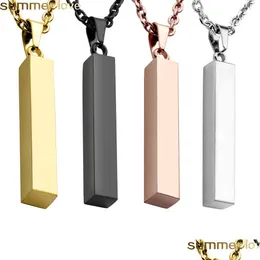 Pendant Necklaces Stainless Steel Square Bar Necklace Personalized Gold Solid Blank Charm For Buyer Own Engraving Jewelry Drop Deliv Dhd8I