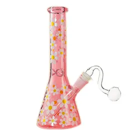 Daisy Glass Bong Beaker Oil Rigs Hookahs Pink Glass Water Pipes Downstem Perc Ice Catcher With 14mm Banger 25cm high