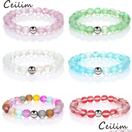 Perline Fashion Design Colorf Cristallo di vetro Natural Flash Stone Bead Bracciale per donna Uomo 8Mm Dl Polish Frosted Moonstone Elastic D Dhw1R