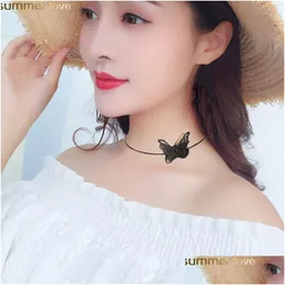 Chokers White / Black Lace Butterfly Necklace Charm Choker Jewelry for Women Accessories Wholesale Summer Love Drop Delivery Necklac DH5B4