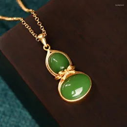 Pendant Necklaces 2023 Product Gold-Plated Gourd Women's Collarbone Necklace Imitation Jadeite Non-FadingHigh-End Birthday Gift
