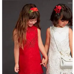 Vestidos de menina designer de primavera vestido de noiva vermelho europeu sytle princesa figuring robe fille enfant sem mangas colete