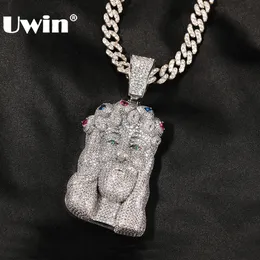 Pendant Necklaces UWIN Big Hook Christ Jesus Necklace Full Iced Out Cubic Zircon Charms Fashion Hip Hop Jewelry for Drop 230526
