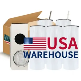 CA/米国在庫20オンスステンレス鋼水ボトルブランク昇華スリムコーヒーマグとプラスチックストローストレートタンブラーN0526