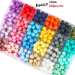 Zęby dziecięce zabawki kovict 12 mm 100pcs luźne silikonowe koraliki okrągłe BPA za darmo do biżuterii Naszyjnik bransoletki