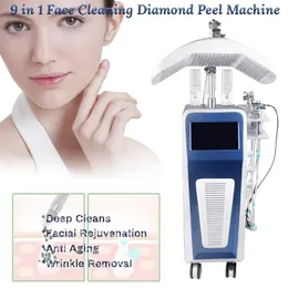 Vertical 9 in 1 hydro dermabrasion jet peel oxygen led light facial face lifting beauty machines PDT therapy apparatus