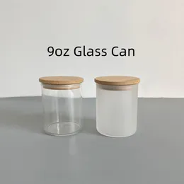 Sublimation Tumbler Glass Can Food Savers Storage Containers 9oz Airtight Candle Spice Jars With Bamboo Lids Clear Frosted Home Kitchen Supplies Candle Holder