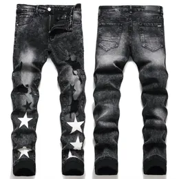 Designer dżinsy mężczyźni czarne dżinsy dla męskich luksusów dżinsy w trudnej sytuacji moda mężczyźni haftowa patchworka rozerwane dla trendów marki motocyklowe spodni męskie chude spodni spodnie