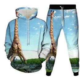 Men's Tracksuits Two Piece Set Women Animal Giraffe Print Hoody Coat Top Hoodies Pants Tracksuit Suits Men Casual Sporty Outfits Plus Size