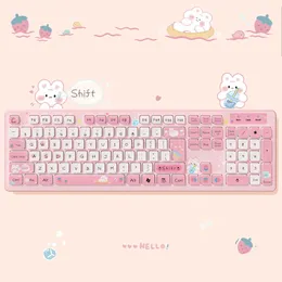 Keyboards Kawaii Pink Wired Keyboard for Office PC with Mute Click Gaming Keyboard for Girl Gaming Accessories Keyboard Green Blue Purple G230525