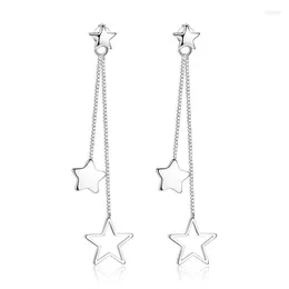 Brincos do garanhão cor prata com borla longa gótica de estrela dupla para mulheres acessórios adoram presente brincos bijoux 5y4612024