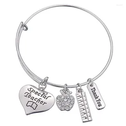 Bangle 4pcs/set Silver Color Alloy Charms Wire Bracelets Bangles For Women Fashion Adjustable Expandable Bracelet Teach Love Inspire