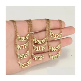 Pendanthalsband Rostfritt stål Lucky Number Angel Wing 000 999 Gold Paled Choker Bijoux Dainty Christmas Gift Wholesale Drop Del Dhnm1