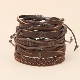 Charm Bracelets 50set/Lot 5pcs/Set Vintage Men's Leather Bracelet Fashion Cowhide Adjustable Multi-Mayer Woven Wristband Accessories