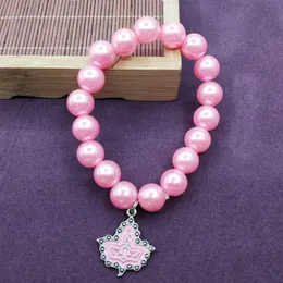 Strand Beaded Strands Handmade Greek Sorority Elastic Line Pink Pearl Letter Charm Pendant Bracelet Women Jewelry Selling Iten