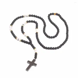 Collane con ciondolo Collana originariamente fai-da-te Trendy Men # 39; s Black Obsidian Beads Cross Handmade Lucky Mascot Dropship