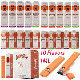 Estoque dos EUA 1ML Dabwoods Disponível E Cigarros Vape Kits Starter Kits Vapes Cartuchos de dispositivos vazios PODS 280mAh Bateria recarregável para cartuchos de vape 10 linhagens