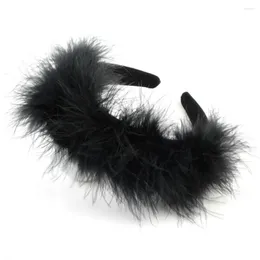 Hårklipp mode svart band huvudbonad huvudbonad uttalande huvud hoop pannband 2023 festival fluffig plysch fjäder hårband för kvinnor