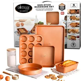 Gotham Steel Copper Bakeware Set with Nonstick Titanium Ceramic Coating 5 Pcs Bakeware Set
