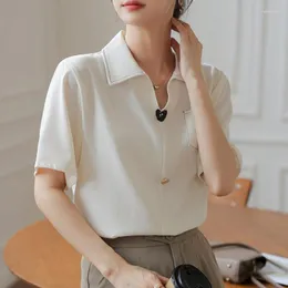 Women's Blouses Summer Women Short Sleeved Commuting Professional V-neck Solid Color Chiffon Shirt Tops Camisas De Mujer Blouse C486