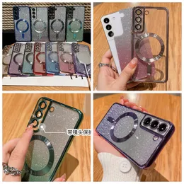 Magnet Wireless Charging Phone Cases For Iphone 15 14 Pro Max 13 12 11 X XR XS Bling Glitter CD Grain Luxury Chromed Soft TPU Plated Camera Lens Protector Fine Hole Cover