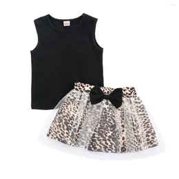 Completi di abbigliamento Moda estiva Abiti da neonata Set di vestiti per bambini T-shirt Canotta Leopard Tutu Gonna Mesh Tulle Abiti per bambini carini per ragazze