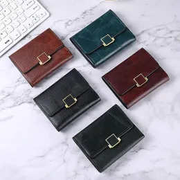 Carteiras Mulheres Mulheres Vintage Faux Leather Trifold Carteira curta com fivela portátil Caso de suporte de cor sólida pequena bolso de moeda pequena