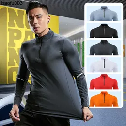 Herr t-shirts herrar kompression t-shirt gym fitness tröja springa träning sport toppar turtleneck stickkläder långa ärmar kläder plus size j230526