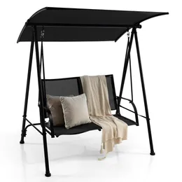 2-Seat Patio Swing Porch Swing with Adjustable Canopy for Garden Black